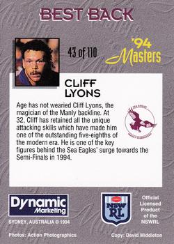1994 Dynamic NSW Rugby League '94 Masters #43 Cliff Lyons Back